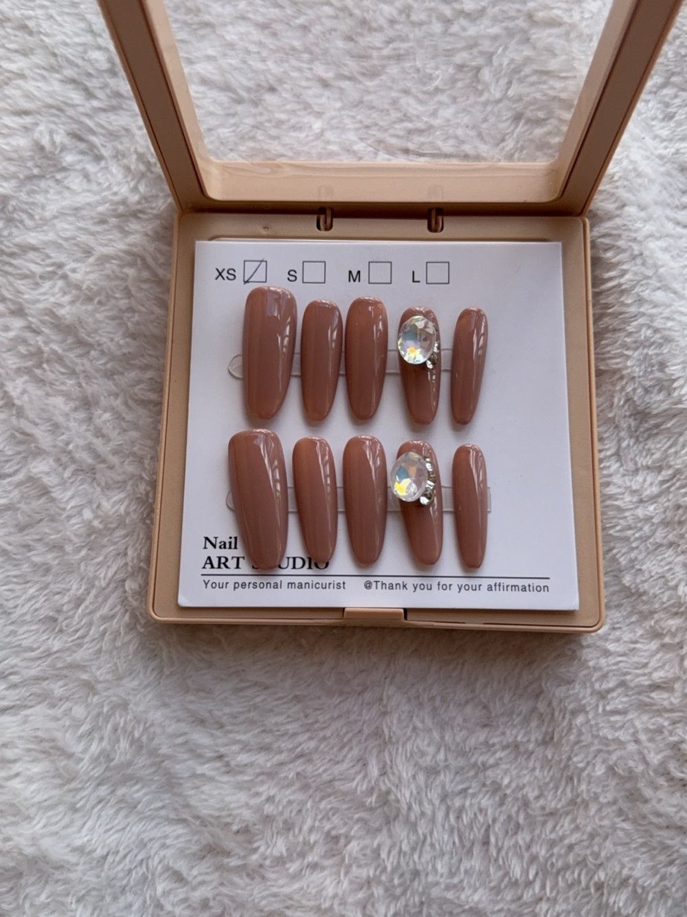 Neutral Nude Press-On Nail Set with Rhinestone Accent - 10 nails - Size XS - Picture 3 of 3